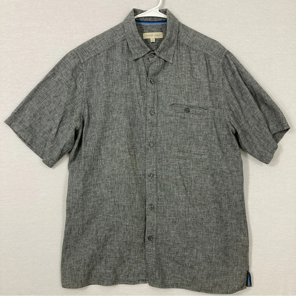 Territory Ahead Gray Linen Blend Short Sleeve Button Down Large - Picture 1 of 10